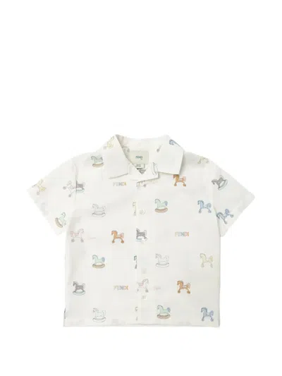 Fendi Babies' Rocking Horse Print Shirt In White