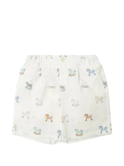 Fendi Babies' Rocking Horse Print Shorts In Neutral