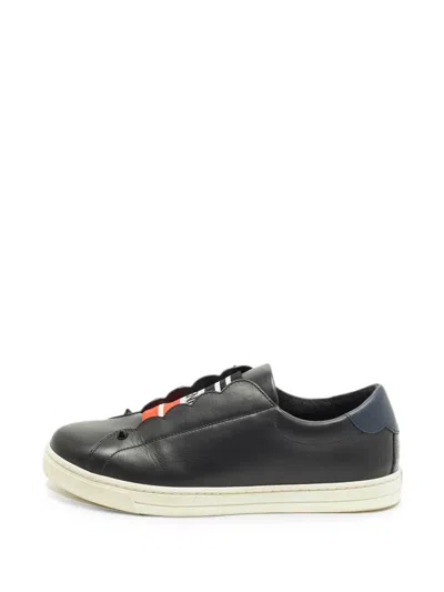 Pre-owned Fendi Rockoclick Scalloped Slip-on Sneakers In Black