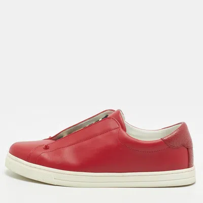Pre-owned Fendi Rockoclick Size 38 Burgundy Leather Ff Slip On Sneakers
