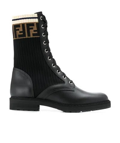 Fendi Rockoko Combat Boots In Black/navy