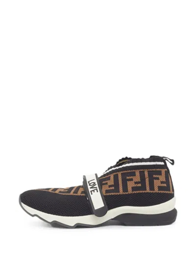 Pre-owned Fendi Rockoko Ff Knit Sneakers In Black