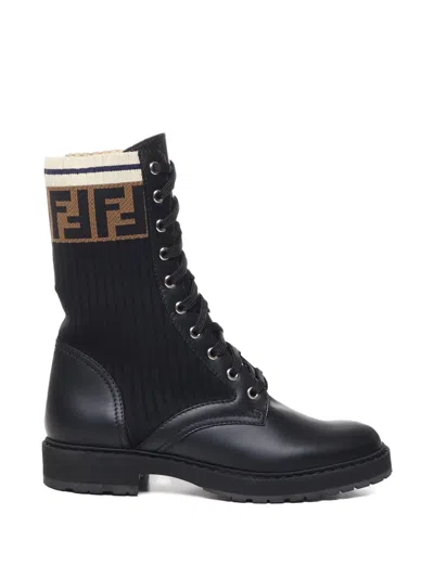 Fendi Rockoko Lace-up Boots In Black