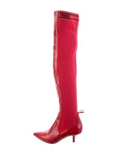 Pre-owned Fendi Rockoko Leather Boots In Red