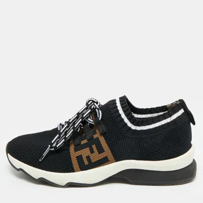 Pre-owned Fendi Rockoko Size 37.5 Black/brown Knit Fabric Low Top Sneakers