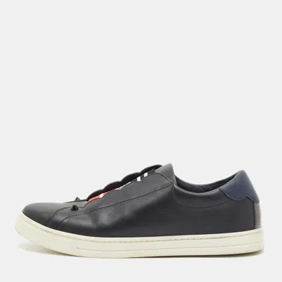 Pre-owned Fendi Rockoko Size 38 Tricolor Leather Slip On Sneakers In Black