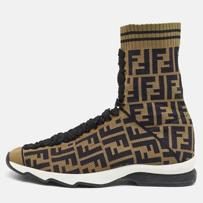 Pre-owned Fendi Rockoko Size 41 Green Rockoko Zucca High Top Sneakers