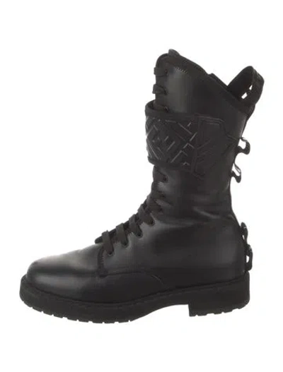 Pre-owned Fendi Rockoko Zucca Ff Logo Combat Boots In Black