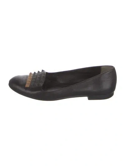 Pre-owned Fendi Rockstud Accents Leather Ballet Flats In Black