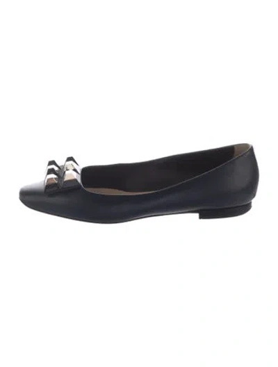 Pre-owned Fendi Rockstud Accents Leather Ballet Flats In Blue
