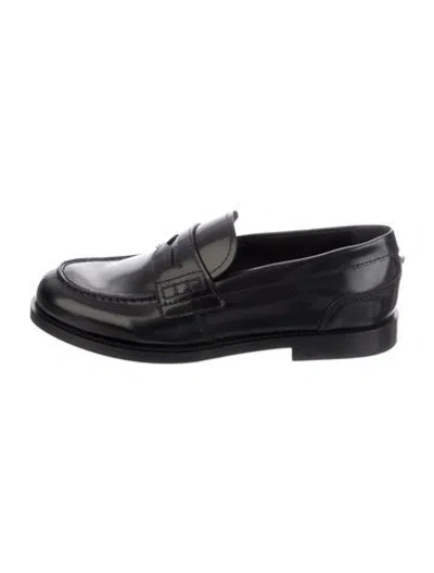 Pre-owned Fendi Rockstud Accents Leather Loafers In Black