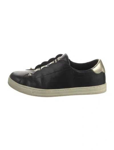 Pre-owned Fendi Rockstud Accents Leather Sneakers In Black