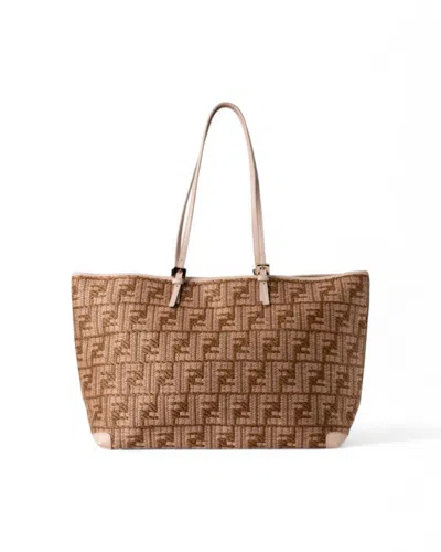 Fendi Roll Bag Large Pink Raffia In Brown