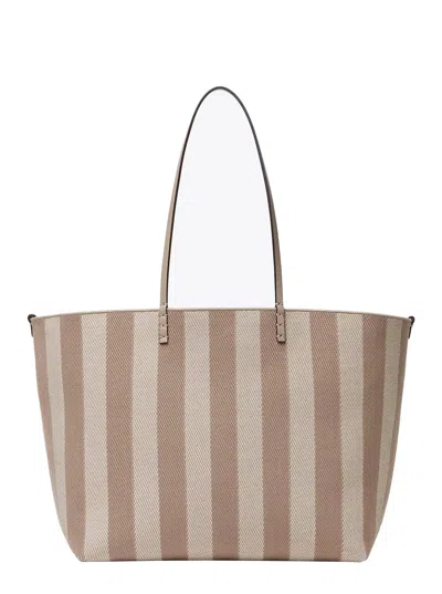 FENDI FENDI 'ROLL' BEIGE REVERSIBLE TOTE BAG WITH TWO TOP HANDLES AND ALL-OVER STRIPED MOTIF IN COTTON WOM