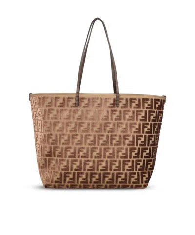 Fendi Roll Ff Jacquard Large Tote Bag In Brown