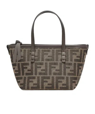 Fendi Roll Jacquard Shoulder Bag In Gray