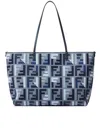 Fendi Roll Large Shopper Bag In Blue Canvas With Ff Embroidery Women In Red