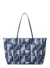 Fendi Roll Large Canvas Shopper With Ff Embroidery In Blue