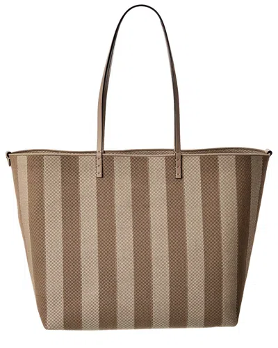 Fendi Roll Large Ff Canvas & Leather Tote In Brown