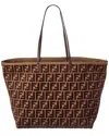Fendi Roll Large Ff Jacquard Velvet & Leather Tote In Brown
