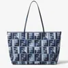 Fendi Roll Large Shopper Bag In Blue Canvas With Ff Embroidery Women