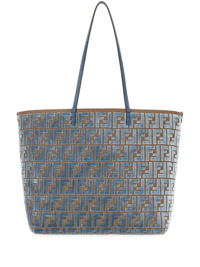 Fendi Roll Large Shopper In Ff Jacquard Velvet Bags