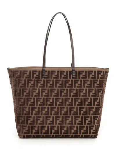 Fendi Roll Large Zucca Velvet Shoulder Bags Brown