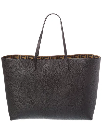 Fendi Roll Medium Reversible Ff Suede & Leather Tote In White