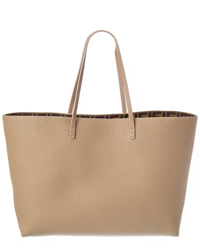 Fendi Roll Medium Reversible Ff Suede & Leather Tote In Brown