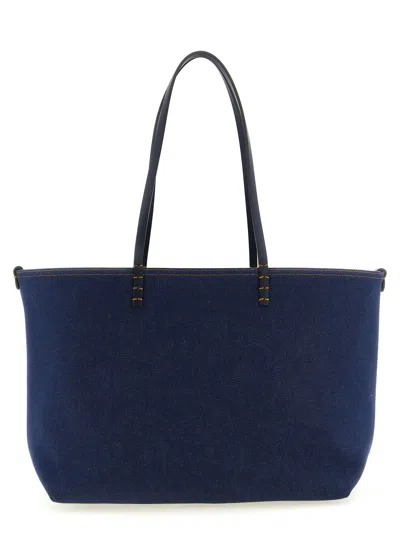 Fendi Roll Medium Reversible Shopping Bag In Denim In Blue
