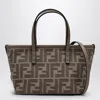 Fendi Roll Mini Bag In Jacquard Ff Taupe Denim Effect Women In Cream