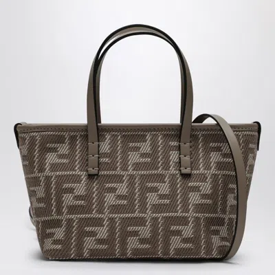 Fendi Roll Mini Bag In Jacquard Ff Taupe Denim Effect Women In Cream