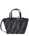 Fendi Roll Mini Ff Canvas & Leather Tote In Blue