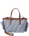 Fendi Roll Mini Ff Denim & Leather Tote In Blue