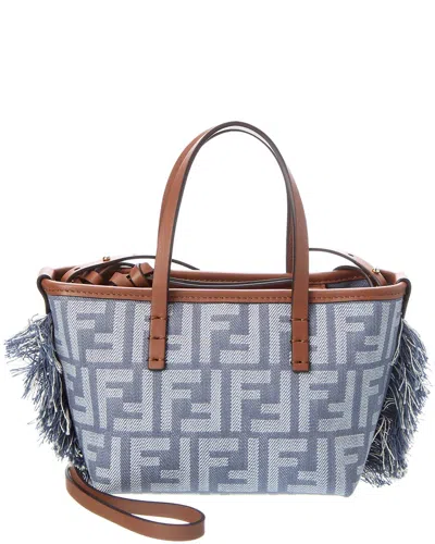 Fendi Roll Mini Ff Denim & Leather Tote In Blue
