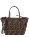 Fendi Roll Mini Bag In Jacquard Ff Taupe Denim Effect Women In Brown