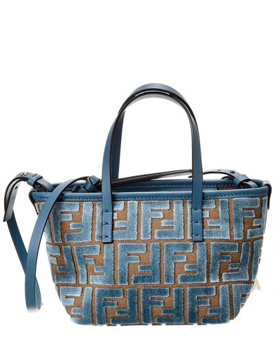 Fendi Roll Mini Ff Jacquard Velvet & Leather Tote