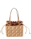Fendi Roll Mini Ff Raffia Tote In Neutral