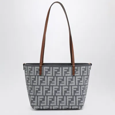 Fendi Roll Small Shopper Reversible Bag In Blue Denim-effect Ff Jacquard Women In Purple