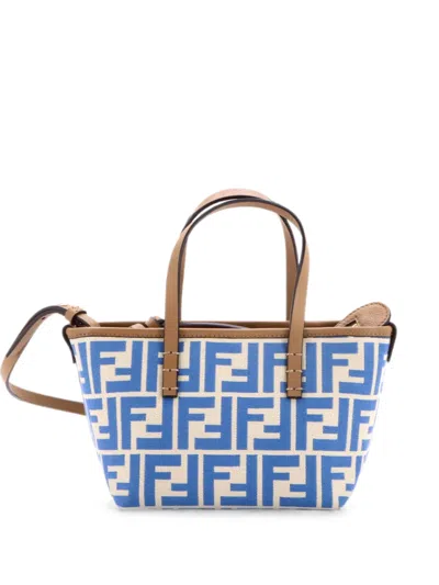 Pre-owned Fendi Roll Tote Zucca Jacquard Mini Satchel In Blue
