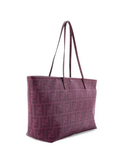 Pre-owned Fendi Roll Zucca Coated Canvas Medium Tote Bag In 紫色