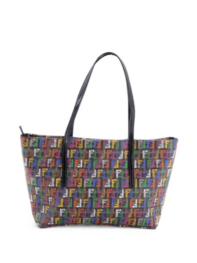 Pre-owned Fendi Roll Zucchino Coated Canvas Small Tote Bag In Brown