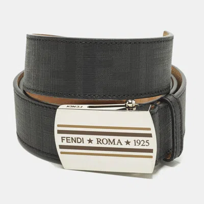 Pre-owned Fendi Roma 1925 100 Cm Buckle Belt Black Zucca Coated Canvas