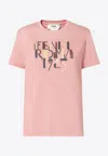Fendi Pink Cotton T-shirt With Logo Print Women In Pink