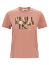 Fendi Pink Cotton T-shirt With Logo Print Women In Neutral