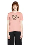 Fendi Pink Cotton T-shirt With Logo Print Women In Pink