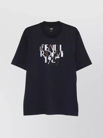 Fendi Roma Crew Neck Graphic Print Short Sleeves In Black