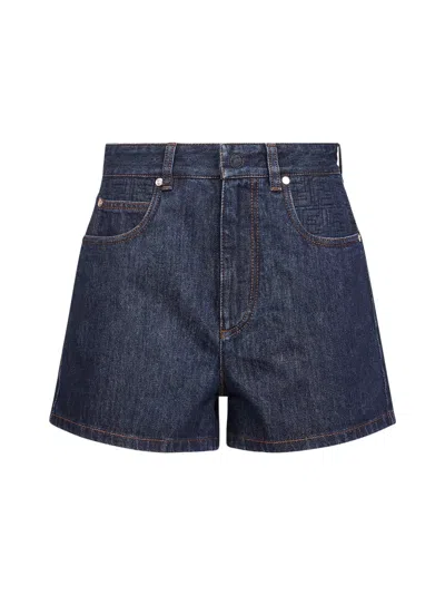 Fendi Roma Denim Shorts In Navy