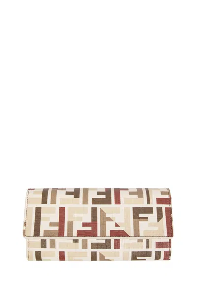 Fendi Roma Ff Fabric Chain Wallet In Neutral