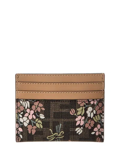 Fendi Roma Ff Jacquard & Leather Card Holder In Brown